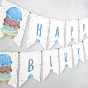 Happy Birthday Banner Boy Ice Cream Birthday Banner Ice Cream Party Boy Birthday Decorations Instant Download PRINTABLE DIGITAL DIY 016