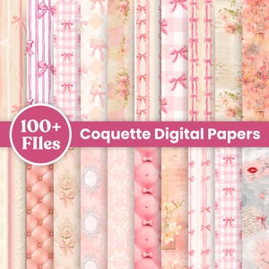 100+ Coquette Digital Paper Bundle, – A Collection of 100+ Backgrounds Featuring Soft Pastel Pink Digital paper, Scrapbooking, Shabby Chic