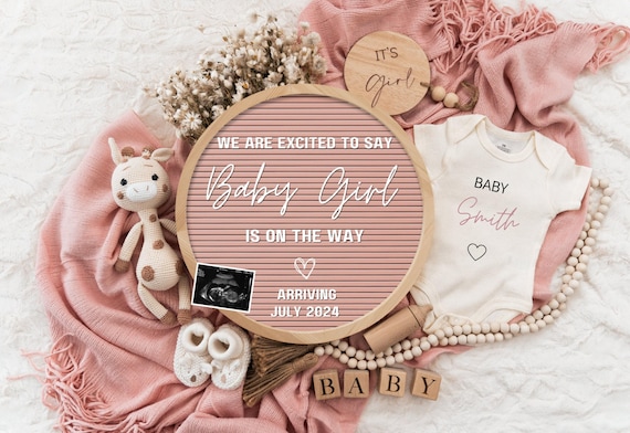 Girl Pregnancy Announcement Digital Baby Announcement Girl Gender Reveal Social Media Reveal Editable Template Its a Girl Little Sister