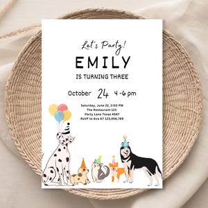 Editable Dog Birthday Party Simple Invitation Puppy Birthday Invite Pink Girl Pawty Birthday Animal Pet Vet Download Printable Template 1131