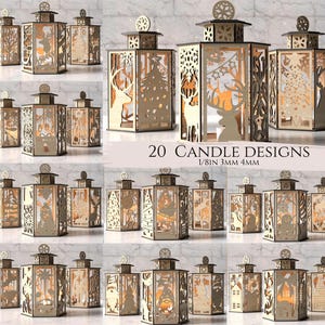 Puede incluir: Veinte diseños de faroles para velas para corte por láser. Los diseños presentan varios temas de invierno y festivos, incluidos renos, árboles y copos de nieve. Los faroles tienen un grosor de 1/8 de pulgada y se pueden hacer con material de 3 mm o 4 mm.