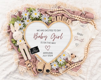 Girl Pregnancy Announcement Digital Baby Announcement Girl Gender Reveal Social Media Reveal Editable Template Its a Girl Little Sister