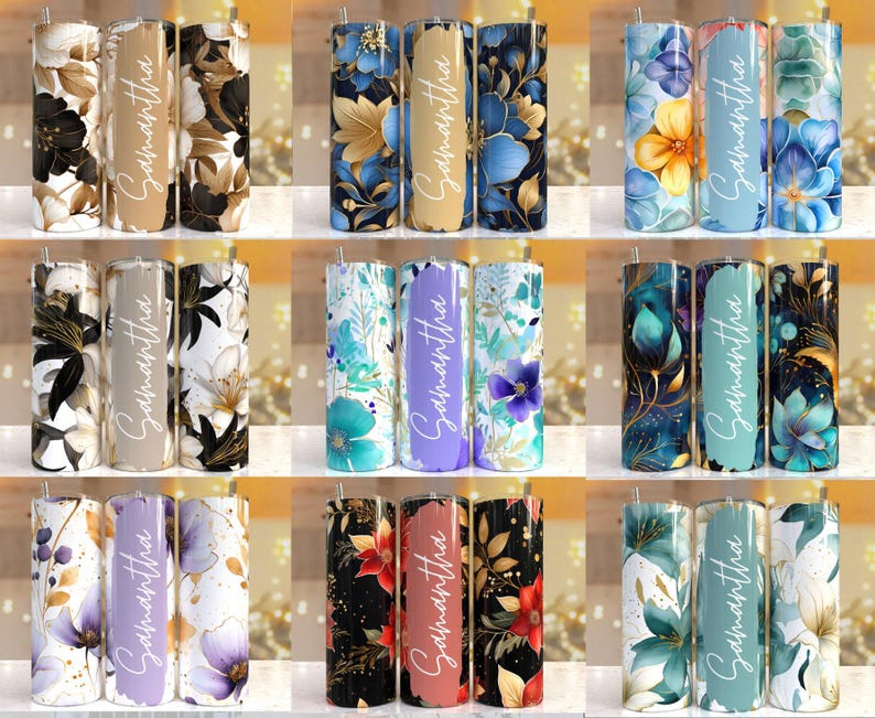 100 + Add your own text Floral tumbler, 20oz Skinny Tumbler Sublimation Designs Tumbler PNG File Digital Download, Colorful Flowers png image 4