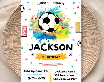 EDITABLE Soccer Birthday Invitation, Soccer Invitation, 5x7 Editable Canva Template 1168