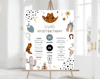 Editable My First Rodeo Cowboy Birthday party Milestones Sign, Printable Wild West Ranch Southwestern party Sign Decor 1194