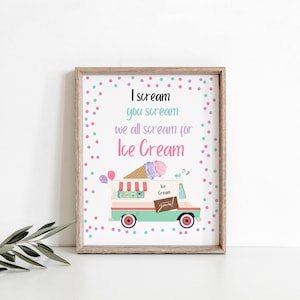 Ice Cream Sign I Scream You Scream We all Scream for Ice Cream Birthday Party Sign Ice Cream Social Pink Mint Purple Download PRINTABLE 016