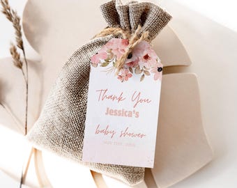 Editable Blush Pink Floral Baby Shower Favor Tags, Printable Floral Baby Shower Favor Tags, baby shower Gift tag 1205