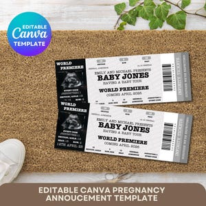 Bearbeitbares Schwangerschaftsankündigungs-Konzertticket, Baby-Enthüllungsticket, Geburtsankündigungsticket, Canva-Vorlage