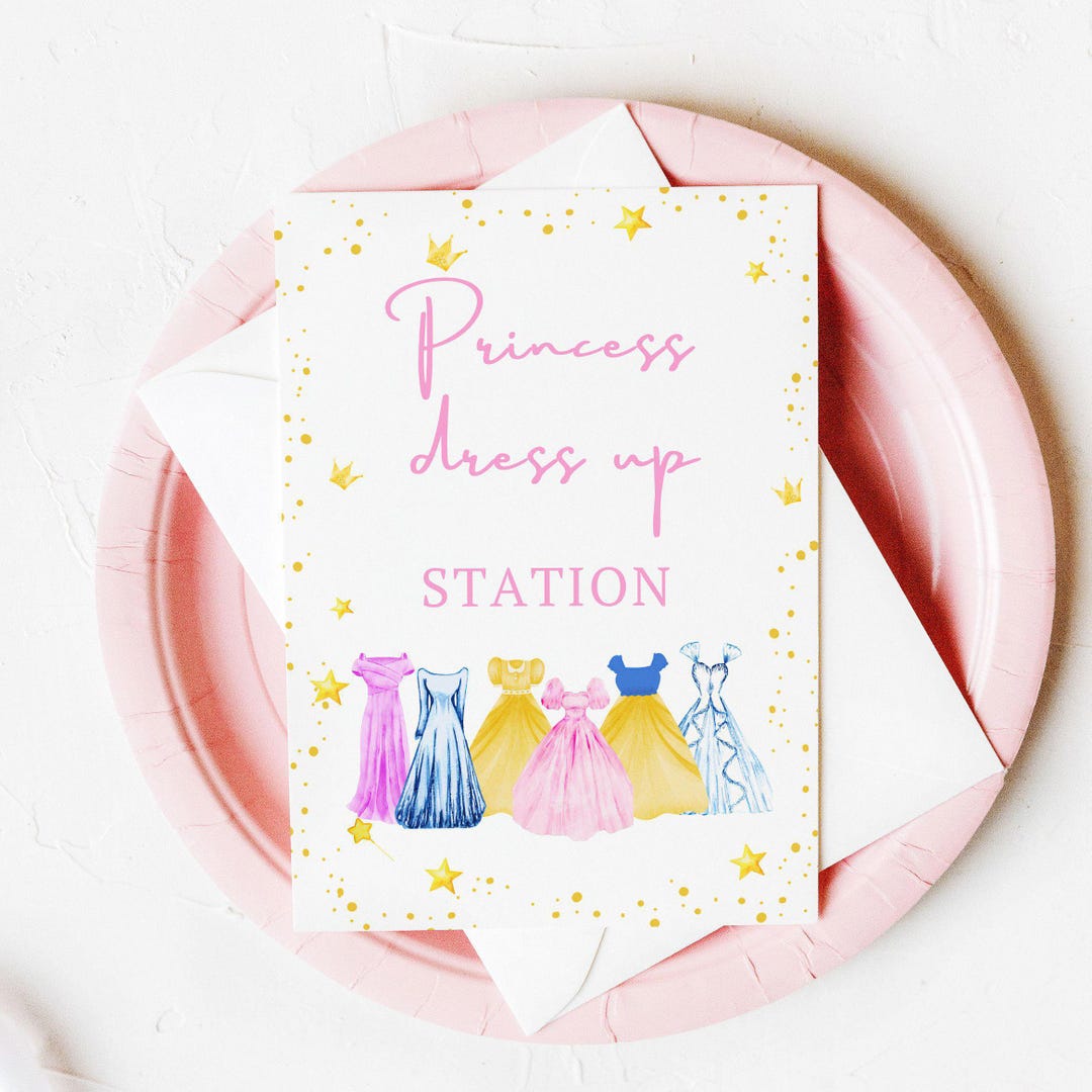 Princess Dress up Station Sign Princess Birthday Party Sign Pink Gold ...