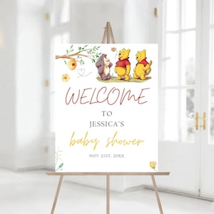 Editable Winnie the Pooh Baby Shower Welcome Sign, Vintage Winnie Bear Welcome Sign, Printable Baby Shower 1229
