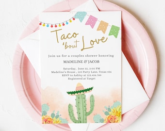 Editable Taco Bout Love Couples Shower Invitation Boho Fiesta Cactus Succulent Mexican Desert Digital Download Template Printable 074