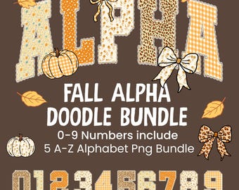 Autumn Gingham Floral Alphabet PNG Bundle, Crafts & Seasonal Design, Fall Aesthetic Rustic Letters Clipart for Sublimation