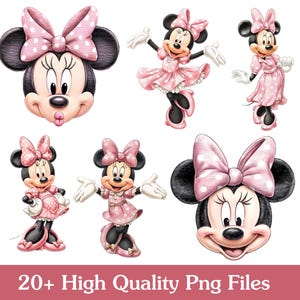 20+ Minnie Mouse Rosa Acquerello Kit Digitale Carino, Kit Digitale, Clipart Acquerello per Bambini, PNG 300 DPI, Baby Minnie Mouse Rosa immagine 4