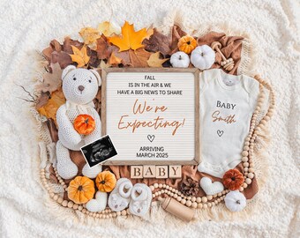 Herbst-Schwangerschaftsankündigung, Babymitteilung, digitaler Download, bearbeitbare Vorlage, Social Media Reveal, Instagram, Kürbis, den wir erwarten