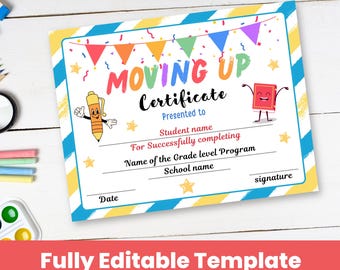 Editable Preschool Graduation Certificate – Pre-K Moving Up Diploma – Kids Certificate Template – Printable Download