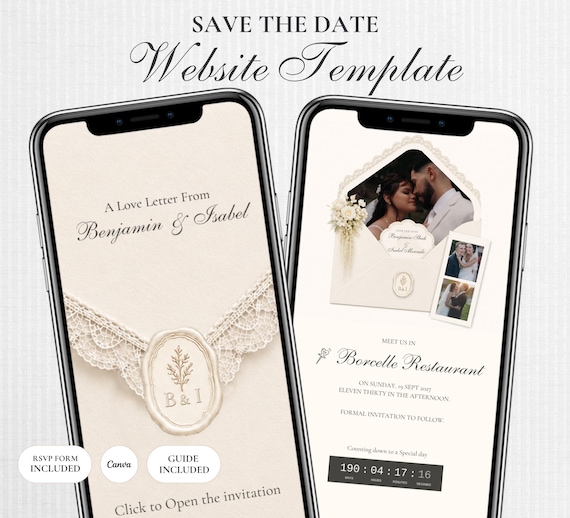 Elegant Save the Date Website Template | Pearl & Ivory Save the Date Website | Digital Wedding Invitation with RSVP | Instant Download