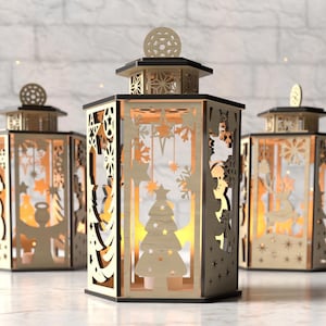 Christmas Lantern SVG, Night Light Candle Holder, Table Centerpiece, Laser Cut Lampshade Digital Download, Table Candle Holder
