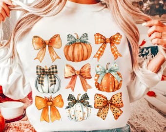 Retro Fall Pumpkin Bow Png, Fall Coquette Bow PNG, Autumn Pumpkin Png, Autumn Shirt, Fall Shirt Png, Autumn Sublimation Design Fall PNG Fall