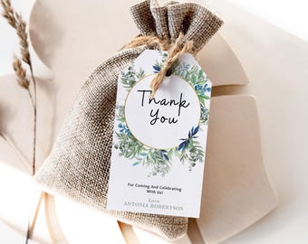Etiquetas editables para baby shower con vegetación, etiquetas botánicas con acuarela verde y dorada, etiqueta de regalo para baby shower 1199