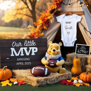 Bear / Game Fall Pregnancy Announcement Digital Baby Announcement Autumn Gender Neutral Gender Reveal Boy Social Media Reveal Fall