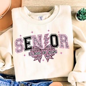 Senior 2026 PNG, Leopard Lightning Bolt Graduation Design, Preppy Girly Senior Bow Shirt Design, Coquette Class of 2026 Sublimation