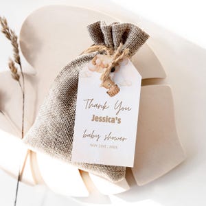 Editable Teddy Bear Baby Shower Favor Tags, Bear Themed, brown balloons Baby Shower Favor Tags, baby shower Gift tag 1209