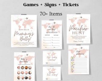 Travel Baby Shower Games Printable, Editable Baby Shower Games Bundle, Baby Shower Games, adventure awaits Gender Neutral baby shower 1236