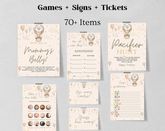 Teddy Bear Baby Shower Games Bundle Hot Air Balloon Bear Baby Shower Game We Can Bearly Wait Baby Shower Games 1224