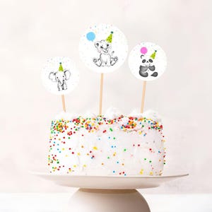 Party Animals Cupcake Toppers Favor Tags Birthday Party Decoration Safari Animals Zoo Birthday Wild One download Digital PRINTABLE 011