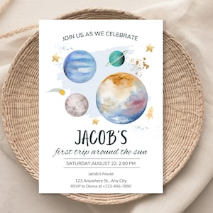 Editable Outer Space First Birthday Invitation Galaxy Blast Off First Trip Around the Sun Download Printable Template Digital 121