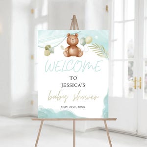 Editable Teddy Bear Baby Shower Welcome Sign, Brown teddy bear Baby Shower Welcome Sign, Printable Baby Shower Sign 1232