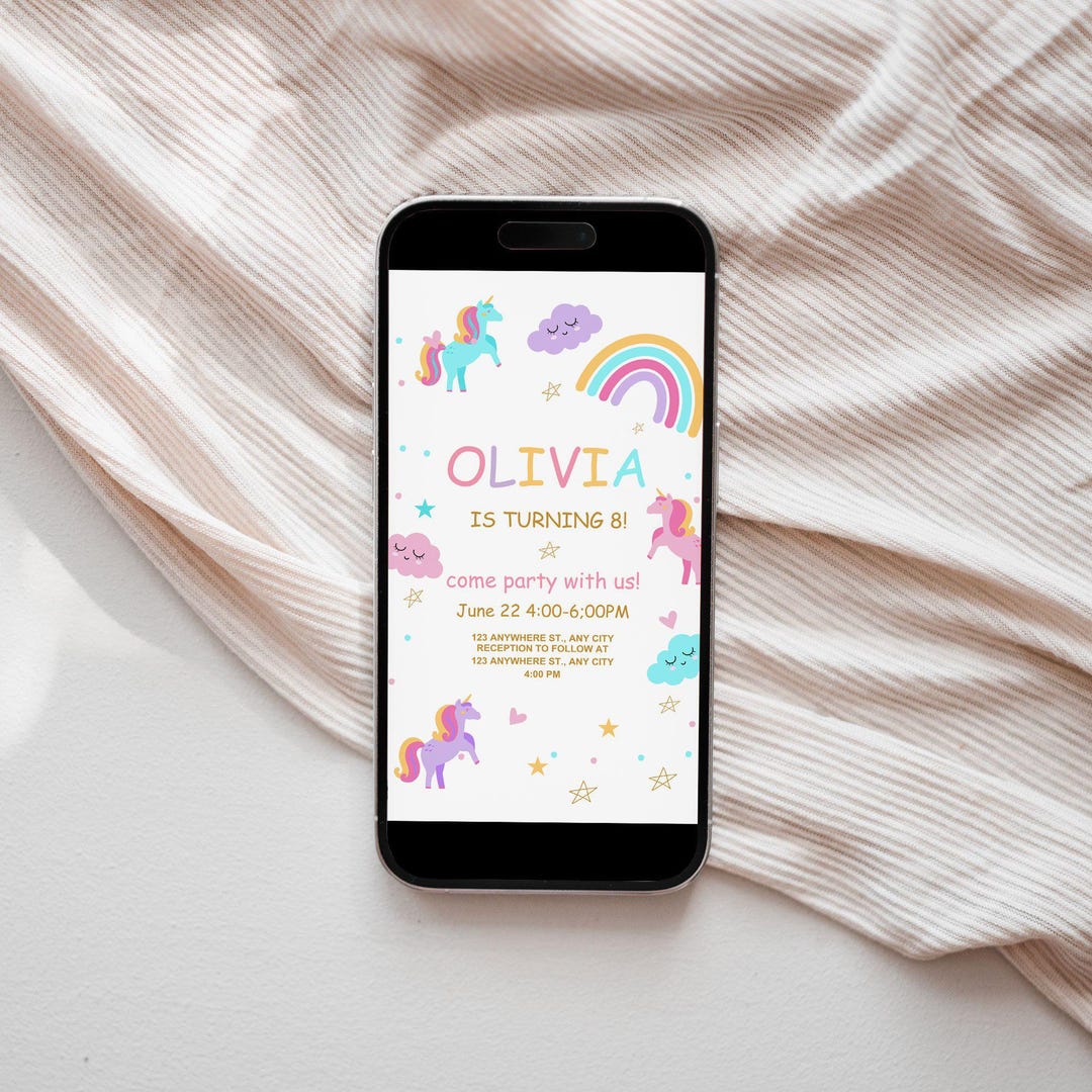 Editable Unicorn Birthday Mobile Invitation Magical Party Invite Girl ...
