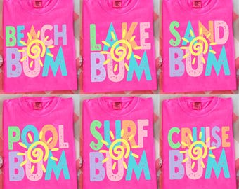 Lake Bum & Pool Bum PNG バンドル ビーチバム、6 つの夏の PNG、Surf Bum、Sand Bum、流行の夏の太陽のデザイン、Distressed Beach PNG、鮮やかな色