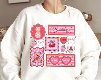 Walentynki xoxo PNG, Różowo-czerwony wzór kokietki w kształcie serca, Walentynki png, Retro dziewczęca koszulka walentynkowa png, Modne walentynki png