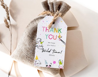 Editable Party Animals Favor Tags Boy Wild One Safari Animals Thank You Tags Zoo Birthday Wild Time Gift Tag Digital Corjl Template 011