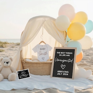 Beach Pregnancy Announcement, Pastel Color theme Nautical Baby Announcement, Digital & Editable Template, Instant Download, Sweet Baby