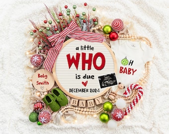 Christmas Pregnancy Announcement Digital, Funny Surprise Baby Announcement, Christmas Theme, Editable Template, A little Who is Due