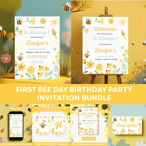 1st Bee-Day Party Invitation Set, Bee-Themed Birthday Decorations, First Birthday Templates, Bee-Day Celebration Bundle