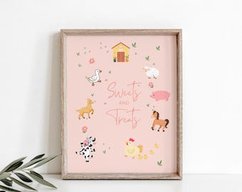 Editable Custom Sign Farm Animals Sign Pink Barnyard Birthday Decorations Girl Cow Pig Table Sign Decoration 8x10 Download PRINTABLE 059