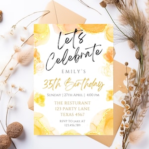 Tropical Brunch Party Invitation Template, Editable Pink Orange Gold Design, Birthday Celebration for Ladies, Teens, and Girls S007