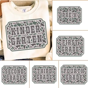 Retro Back to School Boys Old Camo PNG Bundle, Pre-K to Third Grade Png,School Boy Sublimation,  Kindergarten Design, First Day PNG