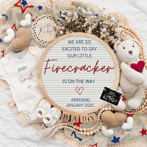 4th July Pregnancy Announcement Digital, July Baby Announcement, Editable Template, Social Media, Instant Download, Summer Baby
