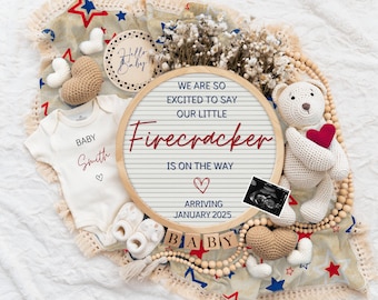 4th July Pregnancy Announcement Digital, July Baby Announcement, Editable Template, Social Media, Instant Download, Summer Baby