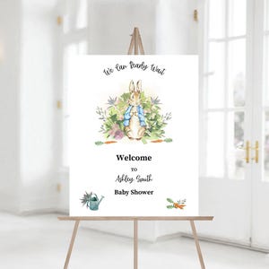 Editable Peter Rabbit Baby Shower Welcome Sign, Boy Blue Rustic Peter Rabbit Shower Welcome Sign, Printable Baby Shower Sign 1128