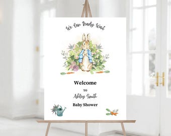 Editable Peter Rabbit Baby Shower Welcome Sign, Boy Blue Rustic Peter Rabbit Shower Welcome Sign, Printable Baby Shower Sign 1128