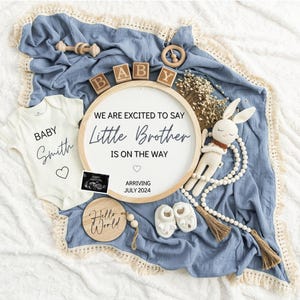 Boy Pregnancy Announcement Digital Baby Announcement Boy Gender Reveal Social Media Reveal Editable Template Its a Boy Little Brother