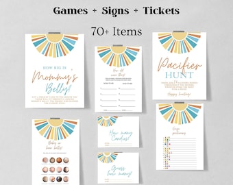 Editable Sun Baby Shower Games Bundle, Here comes the sun baby shower games template, Boho Sunshine Baby Shower Games, Printable 1234