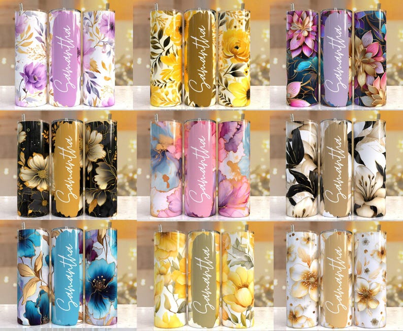 100 + Add your own text Floral tumbler, 20oz Skinny Tumbler Sublimation Designs Tumbler PNG File Digital Download, Colorful Flowers png image 2