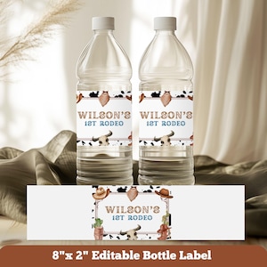 Editable Cowboy 1st Birthday Bottle label – First Rodeo Party Set, Western Theme Template for Boy’s Milestone Celebration, S0018