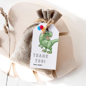 Three Rex Dinosaur Birthday Favor tags| Modern Tyrannosaurus Dinosaur Invitation Editable Digital Favor Thank you Tags Printable 071